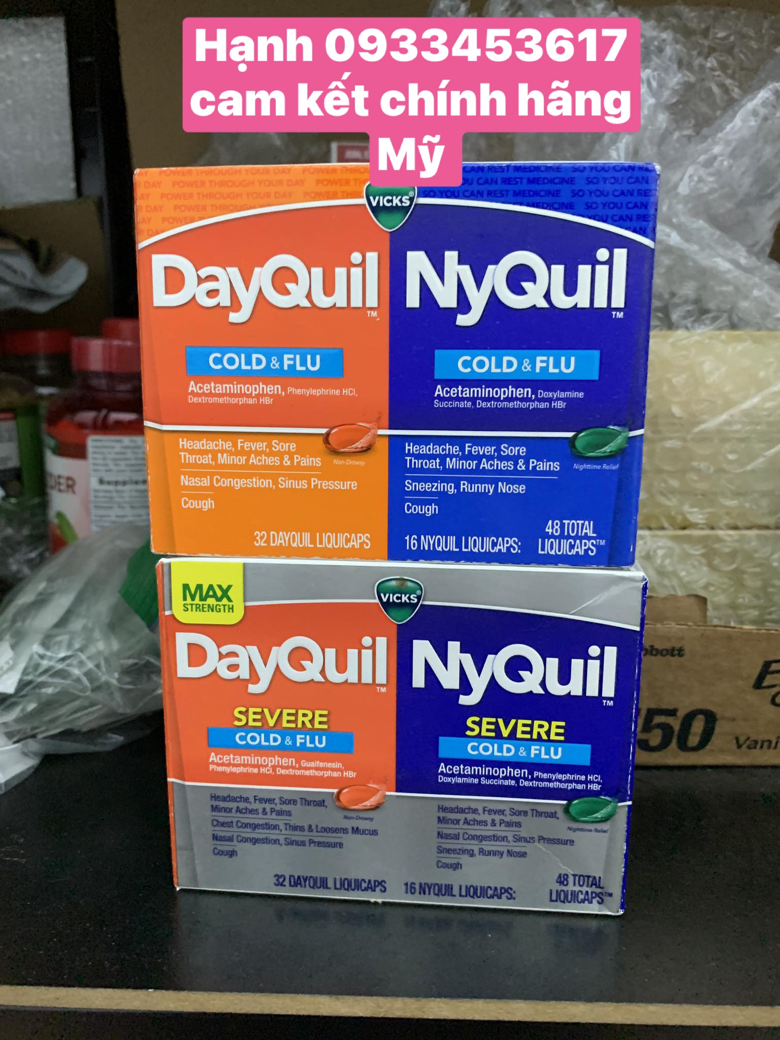 Viên uống giảm ho và cảm cúm Vicks DayQuil & NyQuil Severe Cold & Flu 48 Liquicaps